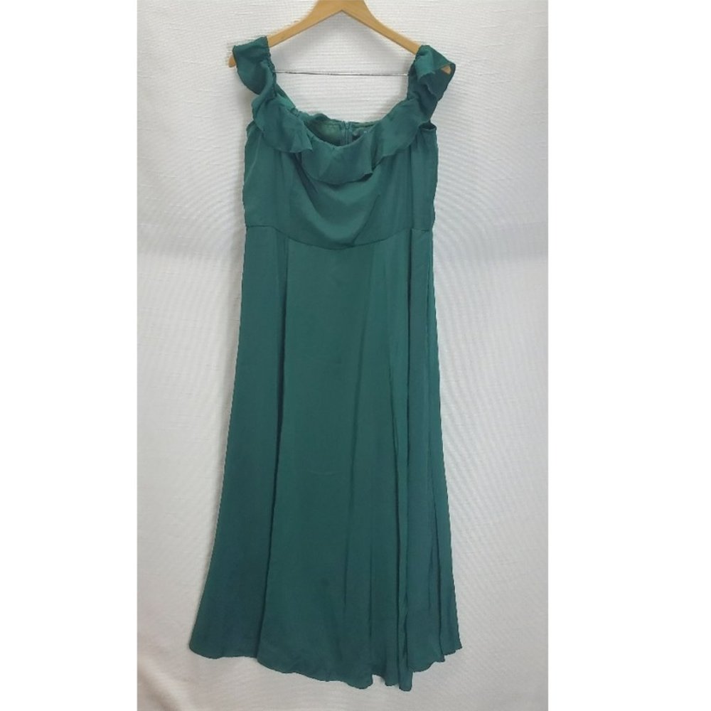 Modcloth Dress Womens XL Green Sleeveless Flare Satin Feel Ruffle Long